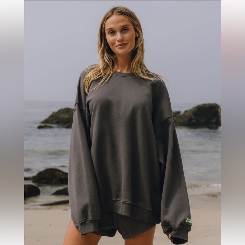 Daily Drills Oversized Crew Terry Sweatshirt Vintage Black XS/S NWT